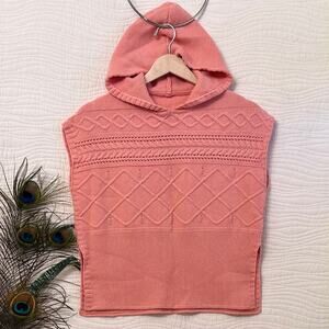 PuTian Boutique Cable Knit Hooded Poncho Vest Sleeveless Sweater Pink Size 7 8 M
